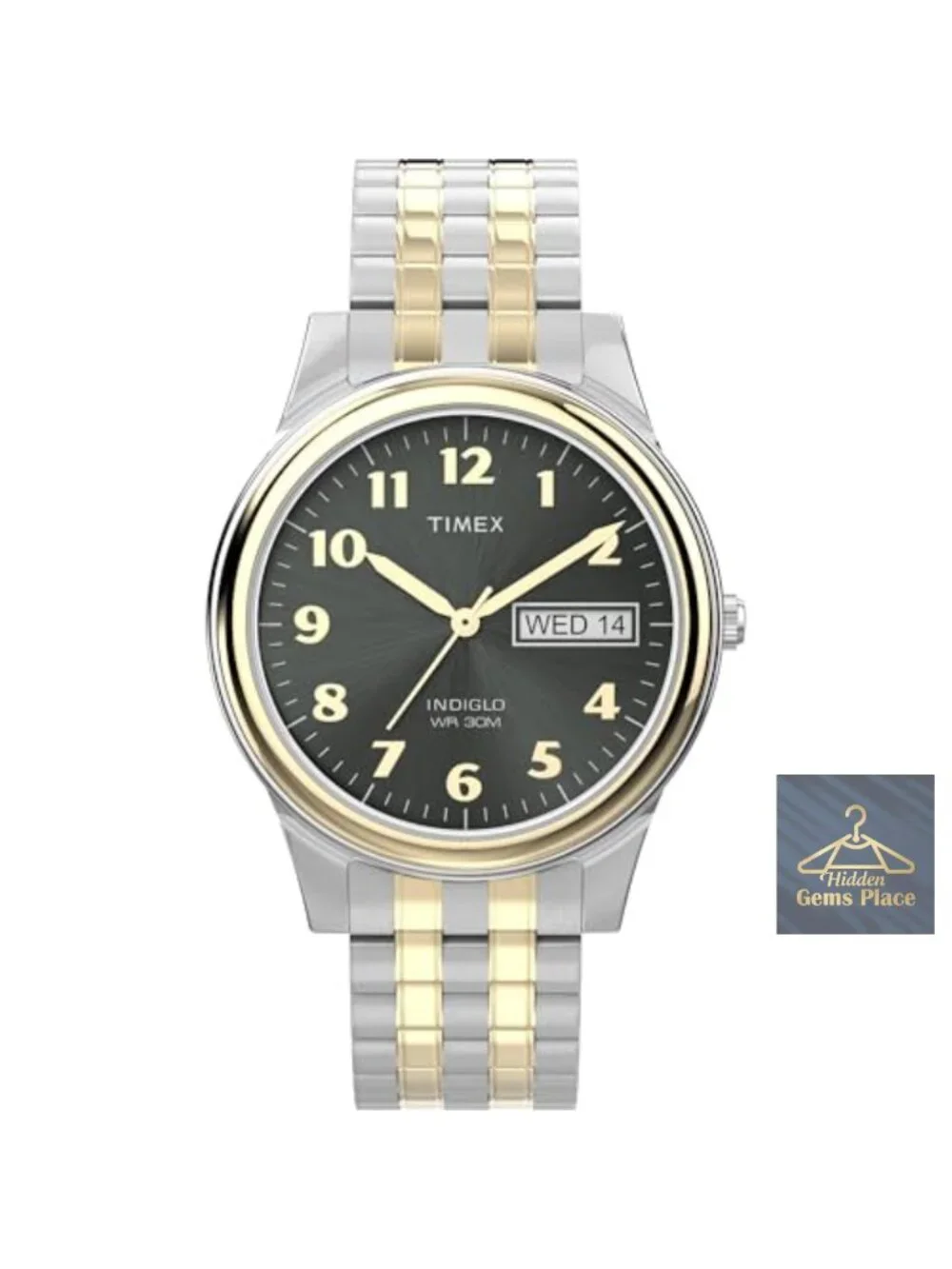 Timex Men's Charles Street Watch Stainless Steel Expansion Band Indiglo 35mm